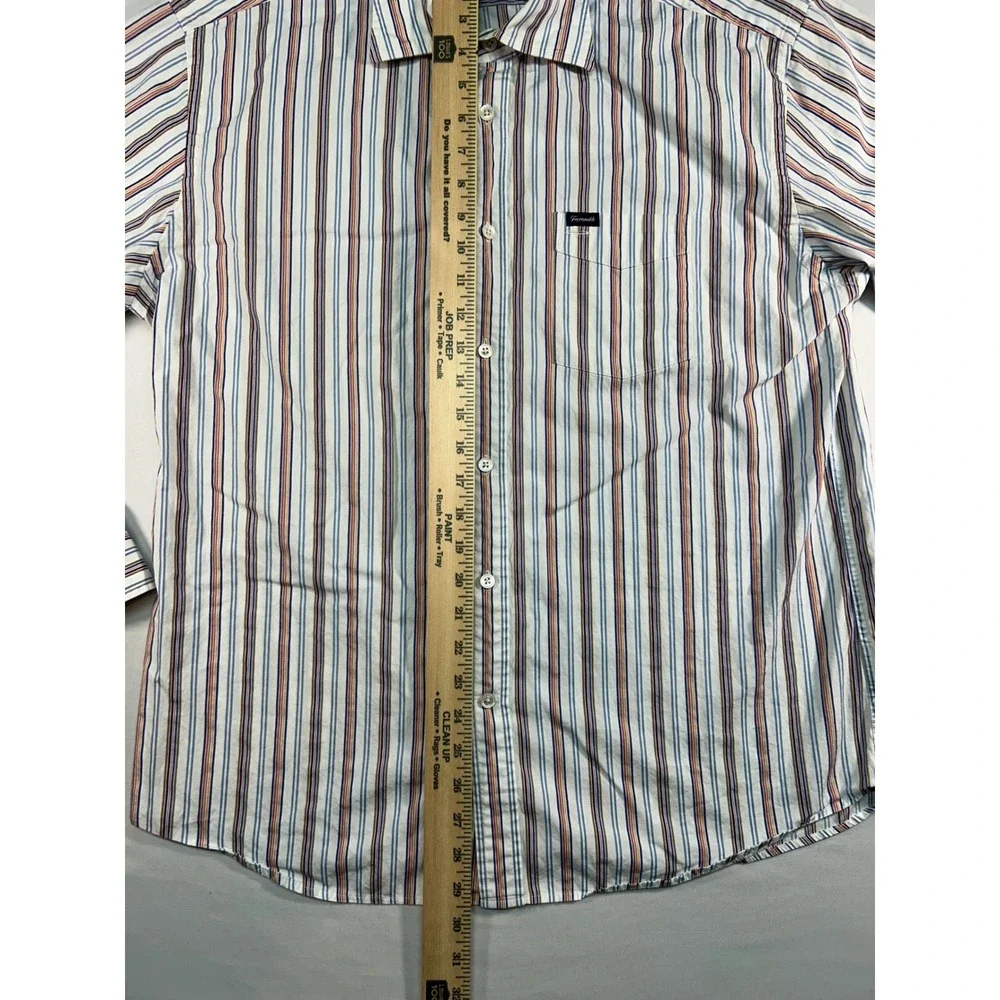 Faconnable Mens Large Striped Button Down Shirt‎ Blue Orange White Cotton L/S